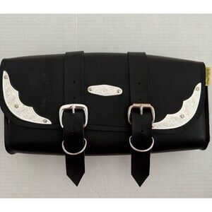 WILLIE & MAX Saddlebags Motorcycle Black Leather Silver Legend Tool Bag
